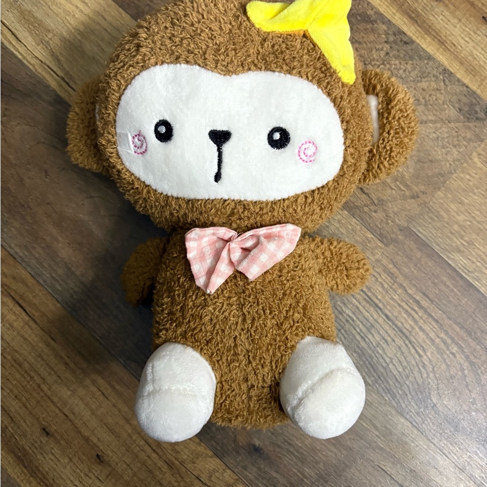 coquette monkey plush with bow and banana